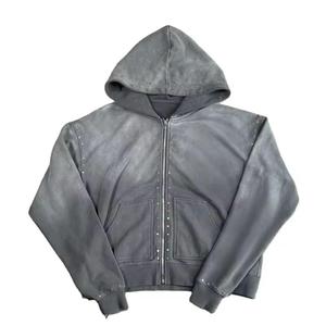 Conjunto de Dos Piezas Personalizado para Hombre, Estilo Vintage, Sudadera con Capucha y Pantalones Deportivos con Pedrería, Estampado, Lavado Ácido, Estilo Jogger - Product Image 3