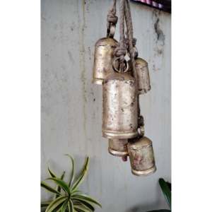 Antique Rustic 5 Cluster Jingle Bells Boho Style Wind <b>Chime</b> Christmas Decoration Rattan Cow Bells with Rustic Look - Product Image 3