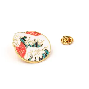 Custom Metal The Great Wave Brooch Round Enamel Pin Badges