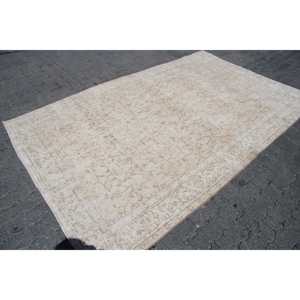 5.6x9 ft Rug, Vintage Turkish Rug, <b>Brown</b> Floral <b>Wool</b> Rug - Product Image 3