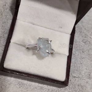 Bijoux en pierre brute bague pour femme aigue-marine naturelle pierre précieuse brute mars pierre de naissance broche bande bijoux bague en argent Sterling 925 - Product Image 3
