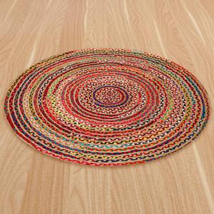Natural Jute Chindi Woven Braided Area <b>Rug</b> <b>Boho</b> Bohemian Accent Indian Handmade Handwoven Round Multi Chindi <b>Rugs</b> - Product Image 2