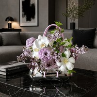 Vase en forme de sac à main Art Déco de luxe nordique, pot de fleurs en céramique argentée métallique pour une décoration chic du salon