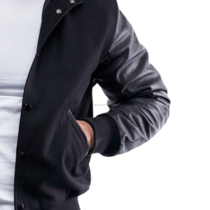 Veste bomber universitaire rétro unisexe de qualité supérieure, coupe-vent, à capuche, patchwork, corps en laine, manches en similicuir, style Letterman, pour équipes universitaires - Product Image 4