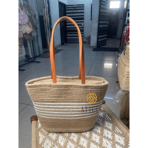 Bolso Tote de Yute Ecológico y Duradero para Mujer con Asas de Cuero y Cierre de Cremallera, Diseño a Rayas, 13x5x12 Pulgadas - Product Image 5