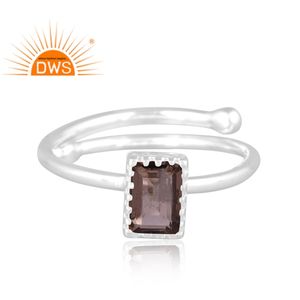 Anillo apilable de piedras preciosas de cuarzo ahumado Natural de plata de ley fina más vendido Fabricante de joyería personalizada - Product Image 2