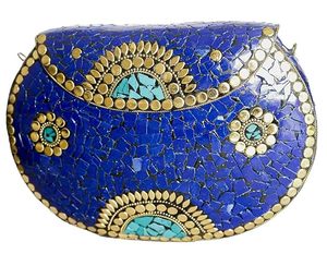 <b>Metal</b> Mosaic Clutch <b>Wallet</b> Purse Party Bag for Women Wedding Box Clutch From Silver Craft - Product Image 1