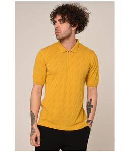 Men's Casual Half Zip for Polo <b>Shirt</b> Solid <b>Yellow</b> 100% Cotton <b>Short</b> <b>Sleeve</b> Summer Breathable Knitted Top with Turn-Down Collar - Product Image 1