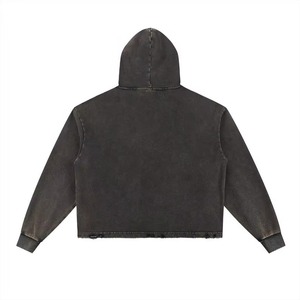 Custom Men's Vintage Washed <b>Zip</b> Up Fleece Hoodie Oversized Crop Fit OEM Wholesale Manufacturer - Product Image 3