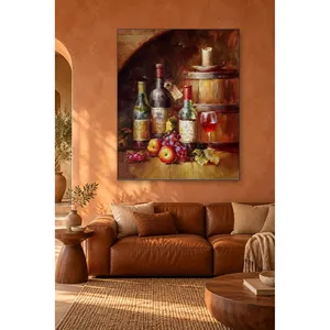 Impresión en lienzo de Fida con botellas y uvas frente a un barril de vino - Product Image 3