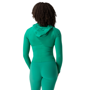 Sudadera con capucha verde para mujer, chaqueta elástica de alto rendimiento, manga larga, top ajustado para entrenamiento en el gimnasio y yoga - Product Image 4