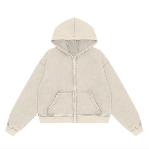 Sweat à capuche oversize délavé à l'acide tendance pour homme, décontracté, manches longues, 100% coton molletonné, épaules tombantes, fermeture éclair, sweat à capuche pour homme - Product Image 4