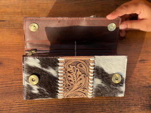 New Arrival Stylish Hand Tooled Leather Women Clutches Designed Purses Hot Selling Real Cowhide Leather Slim Card Holder Wallets - Product Image 5
