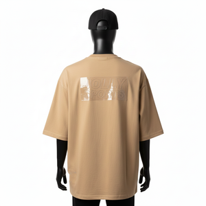 Camiseta Holgada para Hombre, Talla Grande, Tejido Jersey de Algodón Grueso de 240 GSM, Transpirable, Color Beige, Logotipo de Silicona, Ajuste Personalizado - Product Image 2