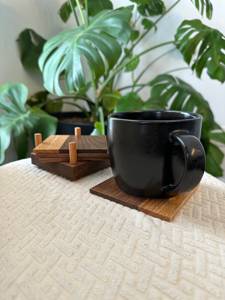 Juego de posavasos de madera de nogal hechos a mano con base de almacenamiento elegante, perfecto para el hogar, Hotel, utensilios de cocina, accesorios de vajilla - Product Image 6