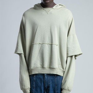 Streetwear Acid Wash Sudaderas con capucha de doble manga para niños 100% Material de algodón French Terry Sun Faded Acid Wash Hoodie - Product Image 1