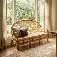 Banc en rotin pour l'extérieur, utilisation en salle à manger et à l'hôtel - Design minimaliste, confortable et durable, respectueux de l'environnement, utilisation dans le salon et au parc
