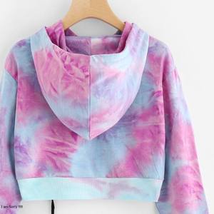 Sudadera con Capucha Corta de Alta Calidad para Mujer, Estilo Informal y Sexy, con Hombros Descubiertos y Estampado Tie-Dye, Fabricada por OEM - Product Image 2