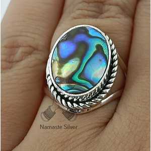 <b>Abalone</b> Silver Ring Boho Handmade Inlay Paua <b>Shell</b> Ring Licensed Private Gift for Her Featuring Unique Bohemian Style Jewelry - Product Image 5