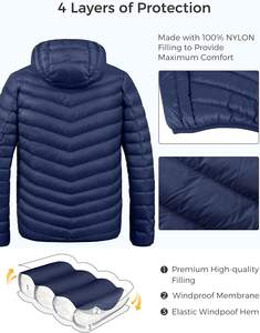 Chaqueta con Capucha de Nailon Ligera y Cálida para Hombre, Chaqueta de Invierno con Relleno de Plumón, Chaqueta Acolchada con Capucha y Logotipo Personalizado - Product Image 5