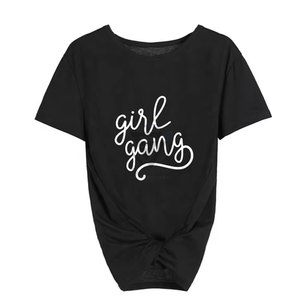 Camiseta informal amarilla para mujer con estampado 'Girl Gang', corte holgado, cuello redondo, manga corta, transpirable, estampado serigrafiado, top de jersey de algodón. - Product Image 3