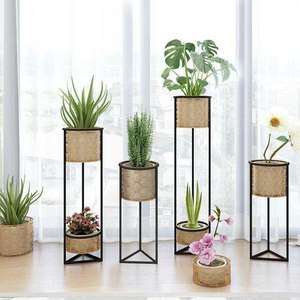 Ensemble de porte-plantes pour la décoration de la maison moderne, jardinière en fer faite à la main avec cadre noir finition dorée revêtement en poudre pour le jardin - Product Image 2