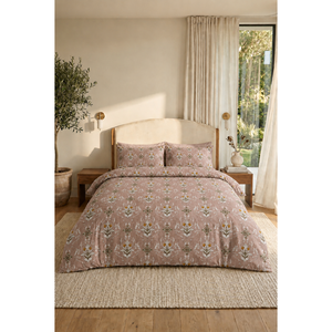Parure de lit double Alessa rose poudré, 100% coton, tissu jacquard brodé, respirant et tissé - Product Image 1