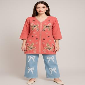 เสื้อผ้าฝ้ายดอเรียปักลายดอกไม้ไซส์พิเศษสำหรับสุภาพสตรีผ้าฝ้ายสไตล์อินเดีย - Product Image 1