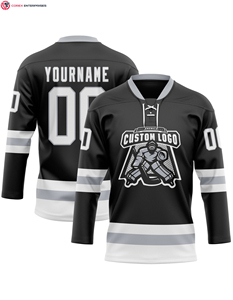 Jersey de cuello de encaje de hockey blanco-negro naranja personalizado Servicio OEM para ropa de hockey sobre hielo - Product Image 3