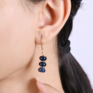 Vente en gros de boucles d'oreilles pendantes en perles de saphir-Boucles d'oreilles pendantes en pierre naturelle plaquées or faites à la main Bijoux pour femmes - Product Image 2