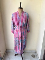 Gaun Sutra Crepe Tie Dye Boho untuk Wanita, Set 2 Potong Panjang dan Ringan, Gaya Kasual dengan Sabuk, Kimono Sutra Daur Ulang Ramah Lingkungan