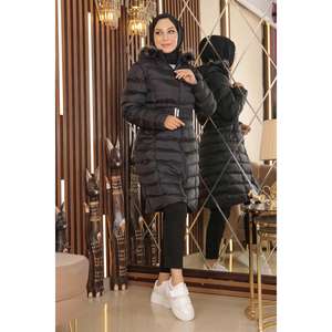 Manteau long décontracté Mega Merchant avec capuche en fausse fourrure amovible et doublure en nylon - Product Image 4