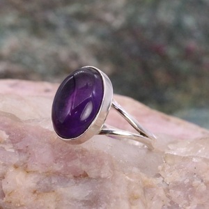 <b>925</b> Sterling <b>Silver</b> Minimalist <b>Ring</b> February Birthstone Wedding Anniversary Gift with Oval Cut Amethyst Handmade <b>Ring</b> - Product Image 3