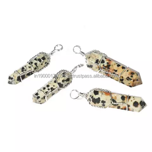 Vente en gros de cristaux de pierre d'agate naturelle pour guérir les pierres précieuses à double extrémité Collier pendentif enroulé en fil de fer - Product Image 5