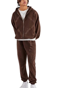 Survêtements en molleton avec strass délavés à l'acide de haute qualité avec sérigraphie personnalisée Sweat à capuche avec logo Ensembles de survêtement avec strass - Product Image 3