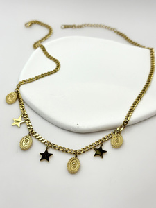 Collar de acero inoxidable Simple minimalista de estilo religioso clásico, collar de declaración de moda con cuentas chapadas en rodio dorado y estrella - Product Image 2