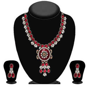 Soha Fashion Maroon <b>Kundan</b> Necklace Set with 24K Gold Plating Fine Copper <b>Jewelry</b> Featuring Zircon Stones - Product Image 1