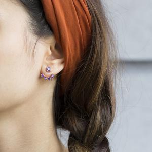 Améthyste CZ Stone Round Design CZ Geometric Shape Ear Jackets Trendy Earrings Turkish Handmade 925 Sterling Silver Jewelry - Product Image 4