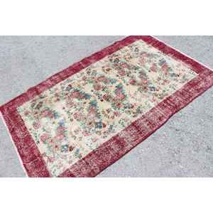 Alfombra Turca Vintage de 3.8x6.4 pies, Alfombra de Lana Roja - Product Image 2