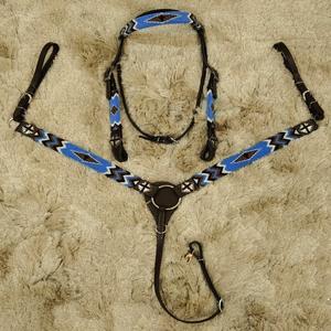 Genuine Leather Western Saddle Horse Tack <b>Set</b> Buckle Closure <b>Beaded</b> Headstall Breast Collar Washable Pocket Regular Fit Riding - Product Image 4