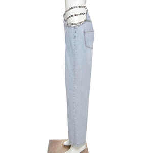 กางเกงยีนส์ทรงตรงมีห่วงโซ่กลวงเอวสูงสำหรับผู้หญิงกางเกงยีนส์แฟชั่นซักได้สำหรับฤดูใบไม้ผลิฤดูร้อน - Product Image 4