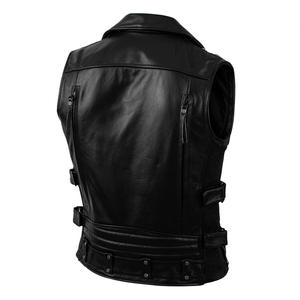Chaleco de cuero de vaca genuino para motociclista asimétrico clásico de alta calidad para hombre, cuello de solapa, sin mangas, ropa exterior de invierno - Product Image 3