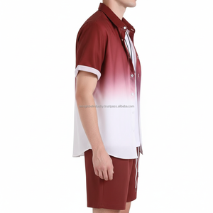 Ensemble chemise et short décontracté pour homme sur mesure OEM, été, deux pièces, respirant, en spandex/coton, chemise boutonnée dégradée, service OEM - Product Image 3