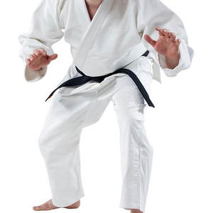 Uniforme brésilien de Jiu Jitsu de qualité supérieure en coton blanc avec haut tissé en grain de riz et pantalon matelassé à cordon au genou - Product Image 2