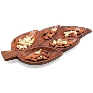Plateau de service en bois avec 5 compartiments, design rond en forme de feuille, couleur naturelle, peint à la main, non toxique, moderne - Product Image 3