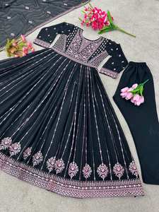 Latest Arrival Luxury Fashion Designer Faux Georgette <b>Kurti</b> Palazzo Set with Embroidery Work at Competitive Price - Product Image 4