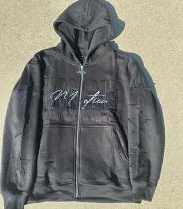 Chaqueta recortada desgastada con diamantes de imitación para hombre, ropa de calle personalizada bordada, 100% algodón, Boxy Fit French Terry - Product Image 4