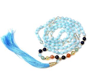 ทำด้วยมือศิลปินอินเดีย7จักระ pulsera 108 knotted Mala ลูกปัดสร้อยคอโบฮีเมียนอะความารีนเครื่องประดับโยคะฮินดูแฟชั่นลูกปัด - Product Image 3