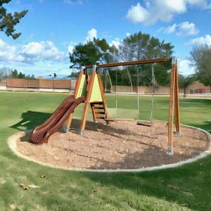 Modèle de terrain de jeu en bois pour enfants SG0938, toboggan simple et double balançoire, plastique durable pour une utilisation à l'école ou au parc - Product Image 6