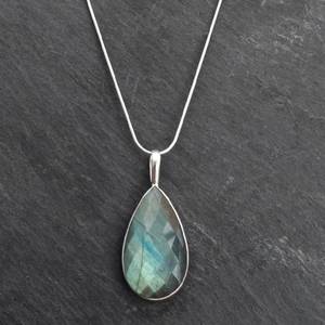 High Quality 925 Solid <b>Sterling</b> <b>Silver</b> Pendant Necklace Large Faceted Labradorite Fabulous Jewellery Gift <b>for</b> <b>Women</b> <b>for</b> Weddings - Product Image 1